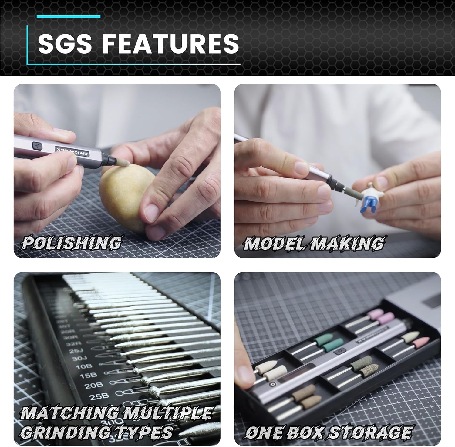 AM ARROWMAX Mini Electric Engraving Pen, HollowCup Motor, 42 Bits with Aluminum Case, OLED, Magnetic Charge, Mini Cordless Rotary Tool, Engraving Pen for Bead, Metal, Wood, Glass and Plastic (SGS) - Image 5