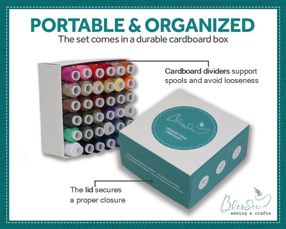 BlesSew Sewing Threads for Sewing Machine and Hand Stitching in Storage Gift Package – 36 Assortment Colors on Spools of 150 Yards Each - Include Black and White - Image 3