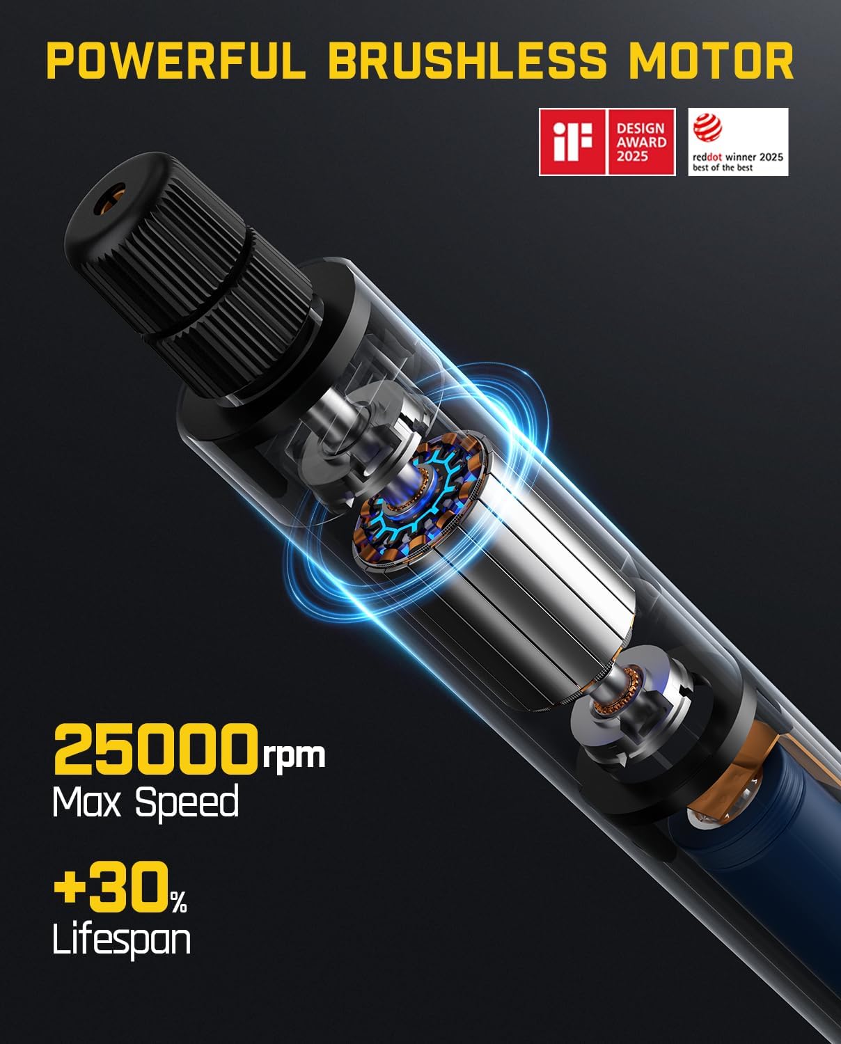 Fanttik F2 Master Mini Cordless Rotary Tool Kit 4V, NeoPulse Motor, 5 Variable Speed, 25000 RPM, Revostor Hub, 35 Accessories, Power Tool for Sanding, Polishing, Drilling, Carving, DIY Crafts - Image 3