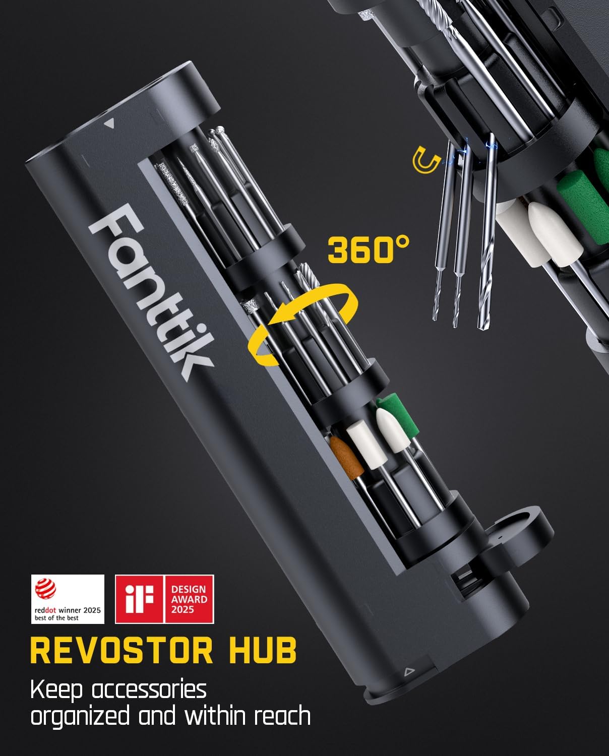 Fanttik F2 Master Mini Cordless Rotary Tool Kit 4V, NeoPulse Motor, 5 Variable Speed, 25000 RPM, Revostor Hub, 35 Accessories, Power Tool for Sanding, Polishing, Drilling, Carving, DIY Crafts - Image 4