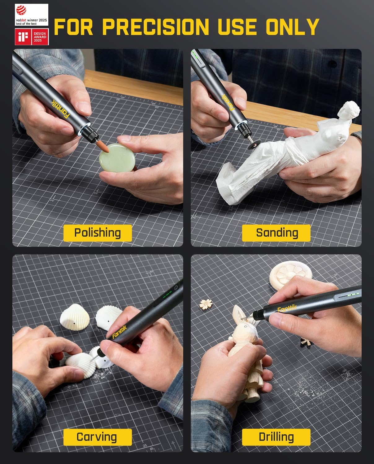 Fanttik F2 Master Mini Cordless Rotary Tool Kit 4V, NeoPulse Motor, 5 Variable Speed, 25000 RPM, Revostor Hub, 35 Accessories, Power Tool for Sanding, Polishing, Drilling, Carving, DIY Crafts - Image 7