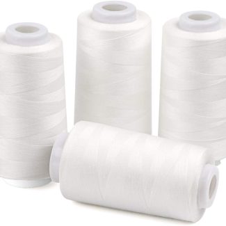 ilauke 4 x 3000 Yards Serger Thread Spools White Polyester Sewing Thread Overlock Cone
